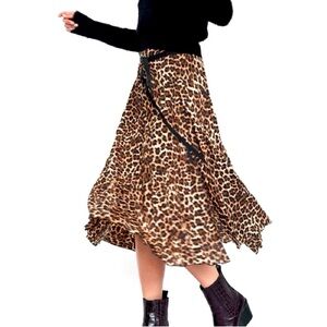 Pretty Zara Pleated Leopard Print Sheer Midi Skirt Size XS